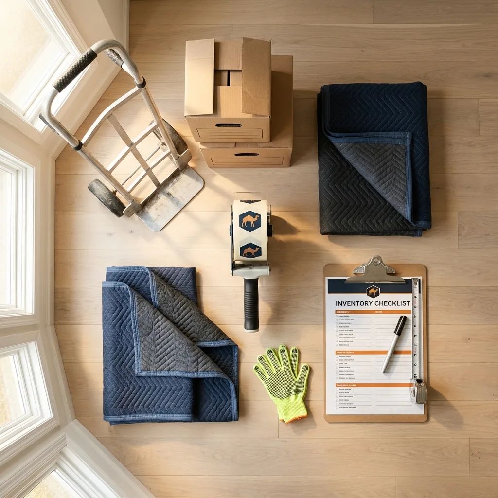 Professional moving supplies and packing materials layout for Hustisford residential relocations
